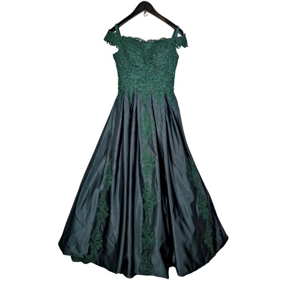 Hebeos Size 2 Emerald Green Ball Gown Fit & Flare Dress Rhinestone Beaded Corset - Picture 1 of 12